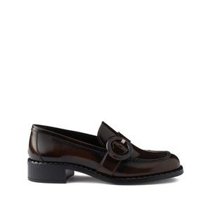 Prada Polished Brown Flat Shoes With Decorative Buckle - NWT